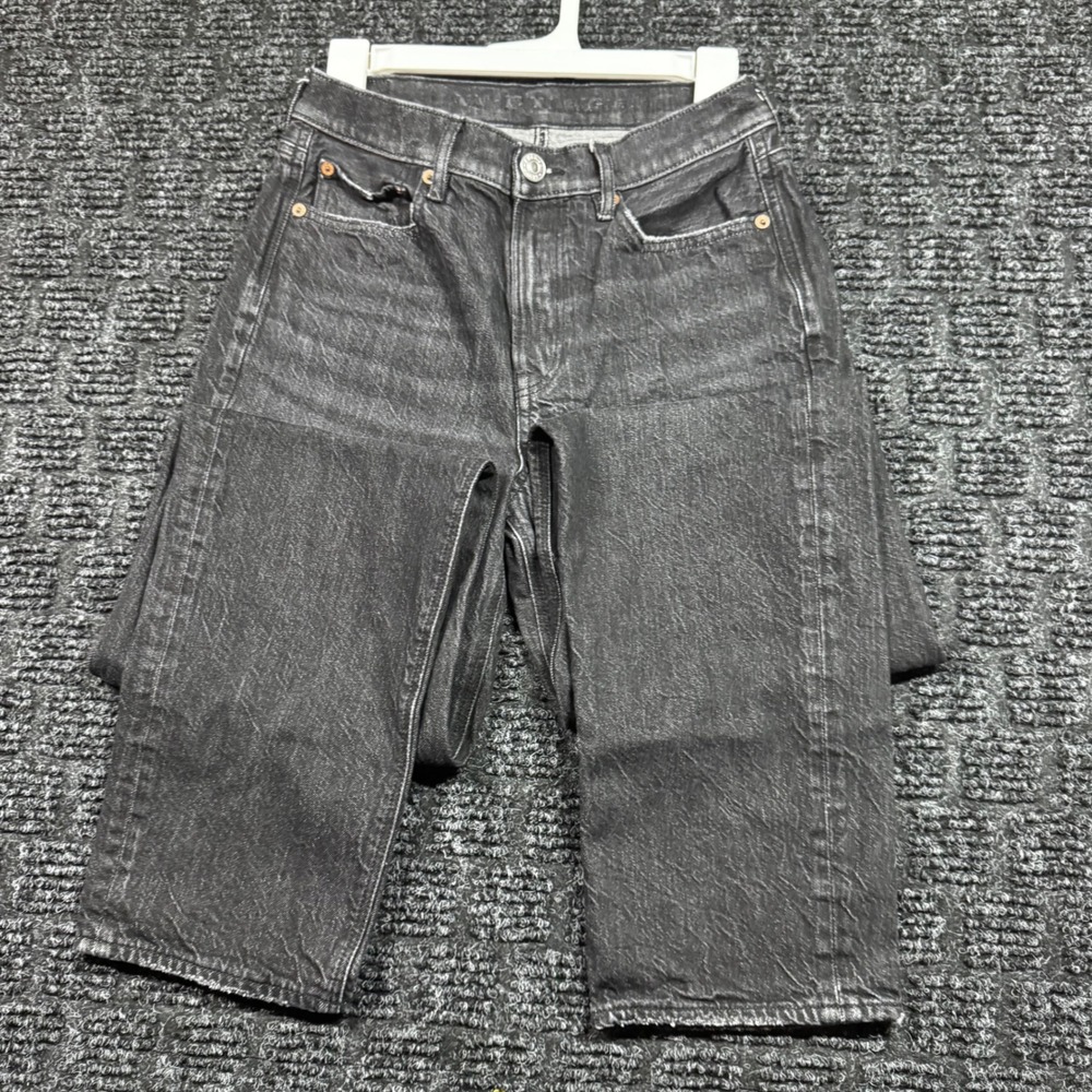 American Eagle Straight Leg Jeans Washed Black Denim High Rise F97